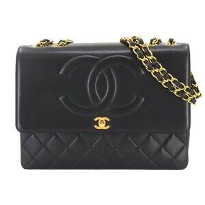 CHANEL Matelasse Chain Shoulder Bag Leather Black Vintage 90249954